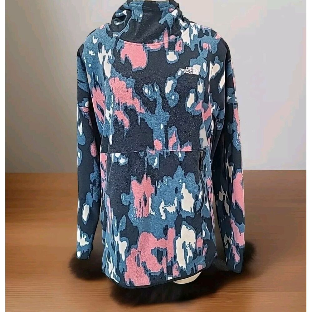 The North Face Glacier Pullover Fleece Hoodie Blue/Pink Abstract Print S P